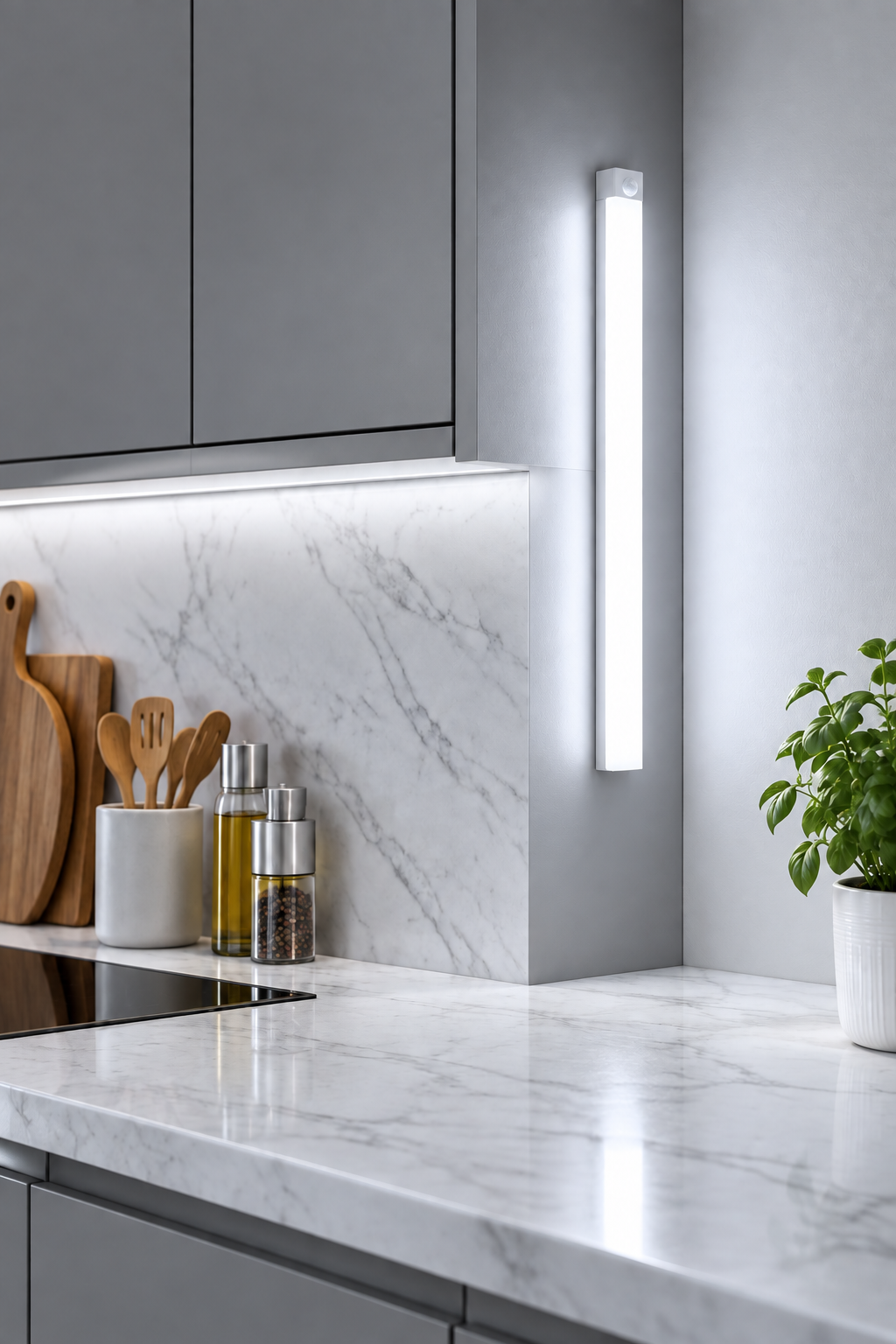 Barre LED AUREN LIGHT™ lumière froide installée sous meuble de cuisine