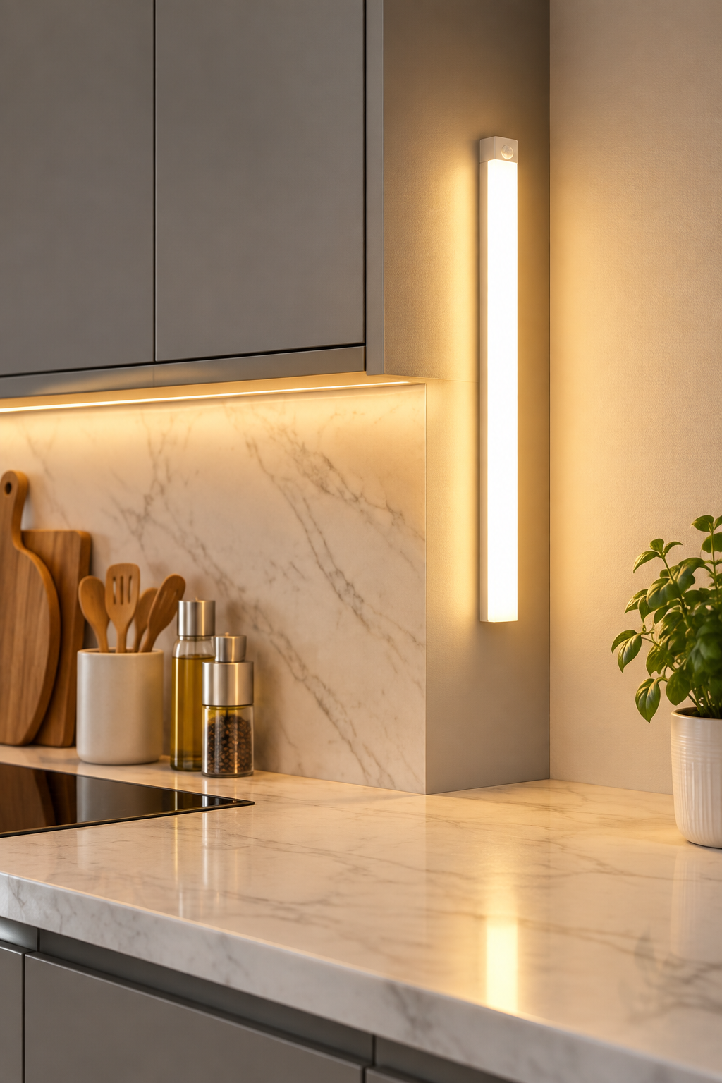 Barre LED AUREN LIGHT™ lumière chaude installée sous meuble de cuisine